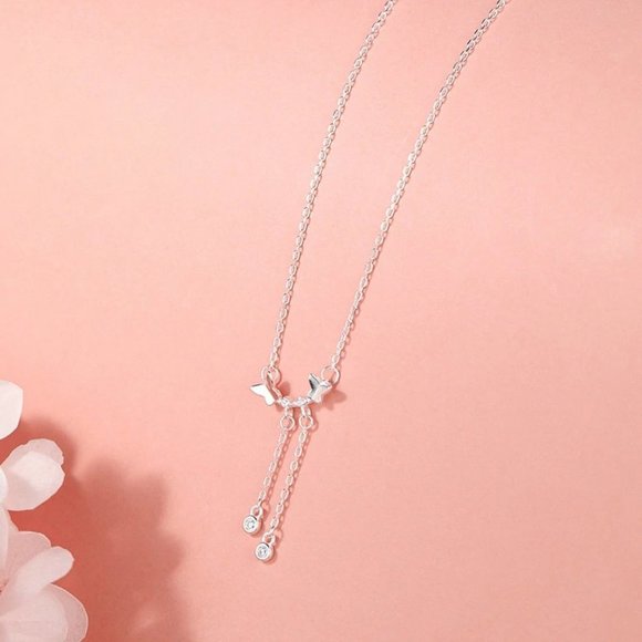 *925 Sterling Silver Diamond Butterfly Necklace E - Picture 4 of 5